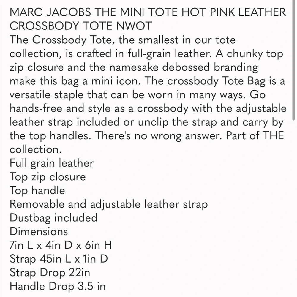 NWT Marc Jacobs Mini Tote Bag - Picture 6 of 6